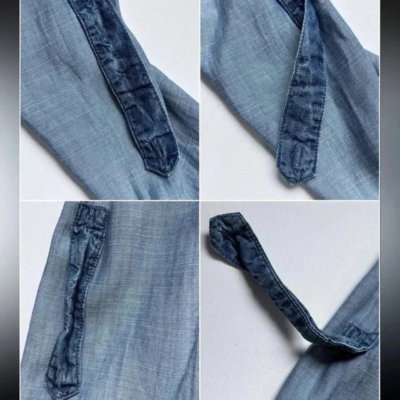 Max Jeans Women's Chambray Dress Blue Denim Dress Roll Tab Sleeves Collar - Sz 4 - Picture 9 of 10